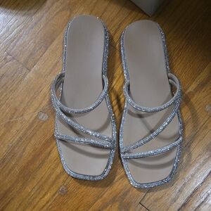 Modern Silver and Tan Strappy Sandals